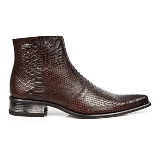 New Rock Men's Shoes Brown Python Print / Calf-Skin Leather Ankle Boots M-2260-C70 (NR1272)-AmbrogioShoes
