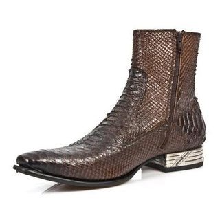 New Rock Men's Shoes Brown Python Print / Calf-Skin Leather Ankle Boots M-NW121-C9 (NR1203)-AmbrogioShoes