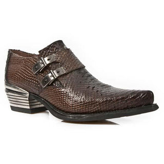 New Rock Men's Shoes Brown Python Print / Calf-Skin Leather Monk-Strap Loafers M-7934-C7 (NR1241)-AmbrogioShoes