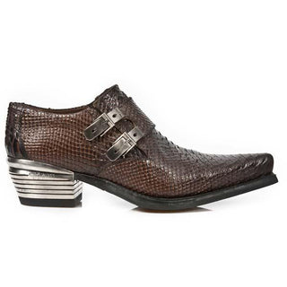 New Rock Men's Shoes Brown Python Print / Calf-Skin Leather Monk-Strap Loafers M-7934-C7 (NR1241)-AmbrogioShoes