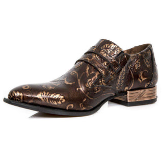 New Rock Men's Shoes Copper Brown Vintage Flower Print Leather Monk-Straps Loafers M-NW2288-S23 (NR1116)-AmbrogioShoes