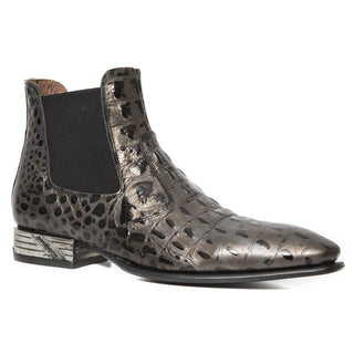 New Rock Men's Shoes Gray Nile Crocodile Print / Calf-Skin Leather Ankle Boots M-NW158-C3 (NR1306)-AmbrogioShoes