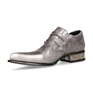 New Rock Men's Shoes Gray Plain Calf-Skin Leather Double Monk-Straps Loafers M-2246-C17 (NR1222)-AmbrogioShoes