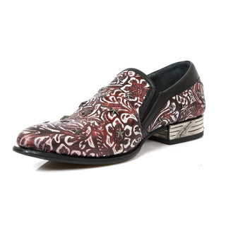 New Rock Men's Shoes Red Flower Print / Calf-Skin Leather Loafers M-NW150-C1(NR1276)-AmbrogioShoes