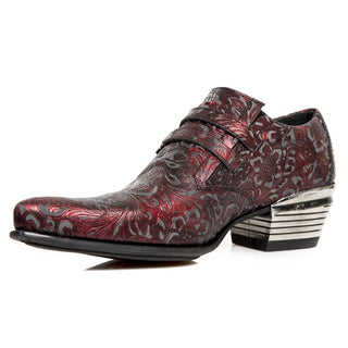 New Rock Men's Shoes Red Flower Print / Calf-Skin Leather Monk-Straps Loafers M-2246-C44 (NR1296)-AmbrogioShoes
