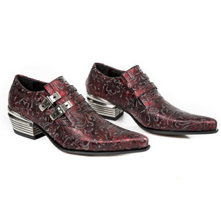 New Rock Men's Shoes Red Flower Print / Calf-Skin Leather Monk-Straps Loafers M-2246-C44 (NR1296)-AmbrogioShoes