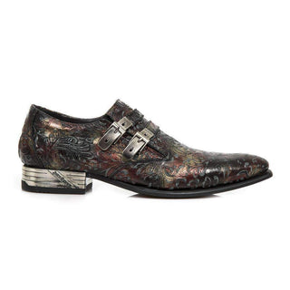 New Rock Men's Shoes Red Vintage Flower Leather Loafers M.2246-S28 (NR1109)-AmbrogioShoes