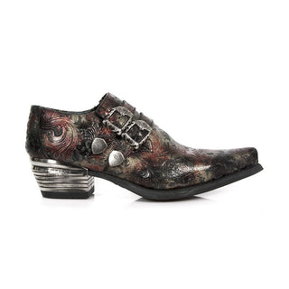 New Rock Men's Shoes Red Vintage Flower Print / Calf-Skin Leather Monk-Straps Loafers M-7961-C1 (NR1244)-AmbrogioShoes