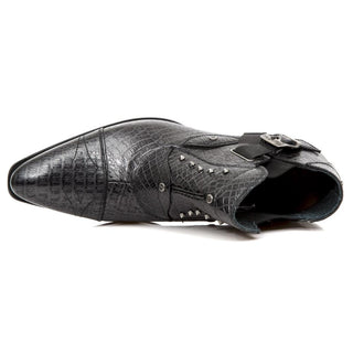 New Rock Men's Shoes Silver Caiman Crocodile Print / Calf-Skin Leather Cap-Toe Boots M-NW135-C5 (NR1308)-AmbrogioShoes
