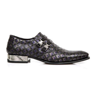 New Rock Men's Shoes Violet Dragon Print Leather Loafers M-2288-S11 (NR1110)-AmbrogioShoes
