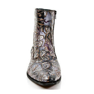 New Rock Men's Shoes Violet Vintage Flower Print / Calf-Skin Leather Ankle Boots M-NW121-C22 (NR1260)-AmbrogioShoes