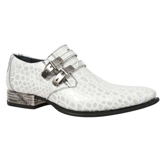 New Rock Men's Shoes White Crocodile Print / Calf-Skin Leather Monk-Straps Loafers M-2246-C22 (NR1245)-AmbrogioShoes
