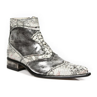 New Rock Men's Shoes White Exotic-Print / Calf-Skin Leather Boots M-2283-C2(NR1231)-AmbrogioShoes