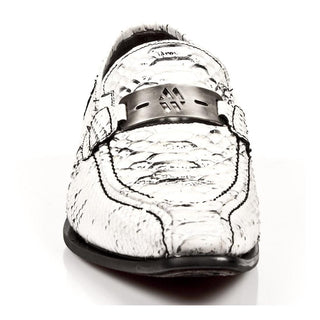 New Rock Men's Shoes White Exotic-Print / Calf-Skin Leather Penny Loafers M-NW113-C10(NR1230)-AmbrogioShoes