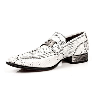 New Rock Men's Shoes White Exotic-Print / Calf-Skin Leather Penny Loafers M-NW113-C10(NR1230)-AmbrogioShoes