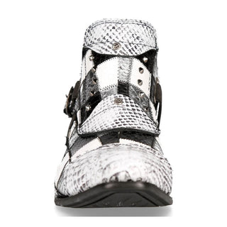 New Rock Men's Shoes White Python Print / Calf-Skin Leather Cap-Toe PatchWork Boots M-NW135-C14 (NR1216)-AmbrogioShoes