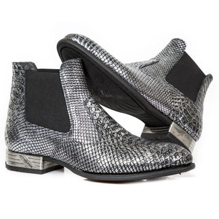 New Rock Men's Shoes White Python Print / Calf-Skin Leather Chelsea Boots M-VIP96003-C2(NR1313)-AmbrogioShoes