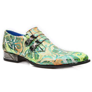 New Rock Men's Shoes Yellow / Green Vintage Flower Caribbean Theme Print Leather Monk-Straps Loafers M.NW2288-S31 (NR1121)-AmbrogioShoes