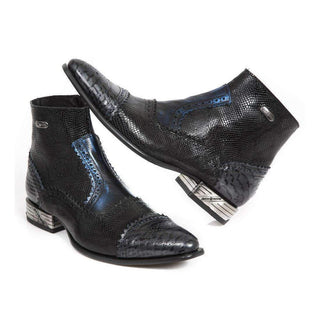 New Rock Revess Men's Shoes Black & Blue Python Print Boots NW133-S5 (NR1100)-AmbrogioShoes