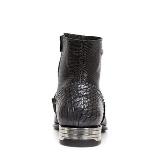 New Rock Revess Men's Shoes Black & Blue Python Print Boots NW133-S5 (NR1100)-AmbrogioShoes