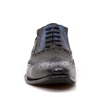 New Rock Revess Men's Shoes Black Graphite & Blue Python Print Oxfords NW136-S7 (NR1101)-AmbrogioShoes