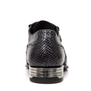 New Rock Revess Men's Shoes Black Graphite & Blue Python Print Oxfords NW136-S7 (NR1101)-AmbrogioShoes