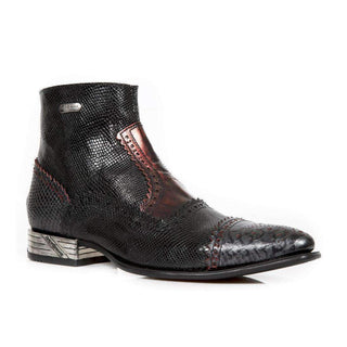 New Rock Revess Men's Shoes Black Graphite & Brown Python Print Boots NW133-S7 (NR1102)-AmbrogioShoes