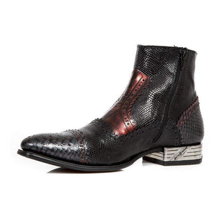 New Rock Revess Men's Shoes Black Graphite & Brown Python Print Boots NW133-S7 (NR1102)-AmbrogioShoes
