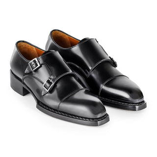 Paul Parkman Men's Shoes Hand-Welted Polished Leather Cap-Toe Double Monk-Straps Loafers (PM6439)