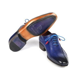 Paul Parkman 018-BLU Men's Shoes Blue Calf-Skin Leather Opanka-Sewed Oxfords (PM6357)-AmbrogioShoes