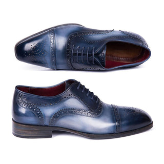 Paul Parkman 024-NVYBLU Men's Shoes Two-Tone Blue Calf-Skin Leather Cap-Toe Oxfords (PM6298)-AmbrogioShoes