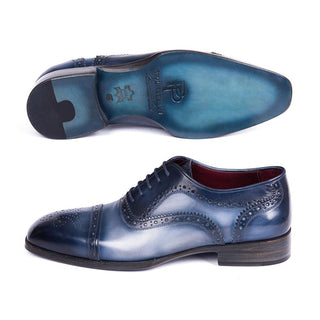 Paul Parkman 024-NVYBLU Men's Shoes Two-Tone Blue Calf-Skin Leather Cap-Toe Oxfords (PM6298)-AmbrogioShoes