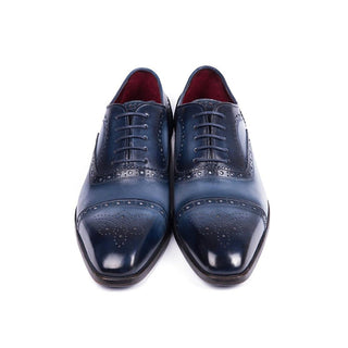 Paul Parkman 024-NVYBLU Men's Shoes Two-Tone Blue Calf-Skin Leather Cap-Toe Oxfords (PM6298)-AmbrogioShoes