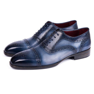 Paul Parkman 024-NVYBLU Men's Shoes Two-Tone Blue Calf-Skin Leather Cap-Toe Oxfords (PM6298)-AmbrogioShoes