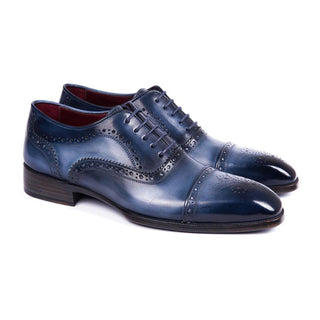 Paul Parkman 024-NVYBLU Men's Shoes Two-Tone Blue Calf-Skin Leather Cap-Toe Oxfords (PM6298)-AmbrogioShoes