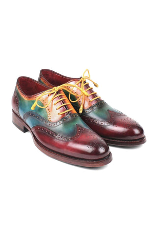Paul Parkman 027TR Men's Handmade Shoes Navy Calf-Skin Leather Wingtip Oxfords (PM6296)