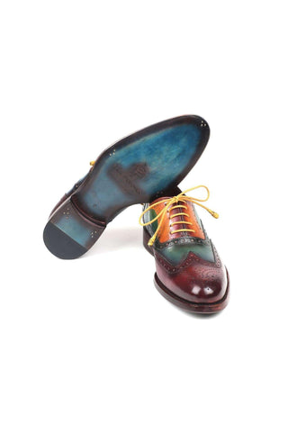 Paul Parkman 027TR Men's Handmade Shoes Navy Calf-Skin Leather Wingtip Oxfords (PM6296)