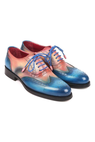 Paul Parkman 027TR Men's Handmade Shoes Navy Calf-Skin Leather Wingtip Oxfords (PM6296)