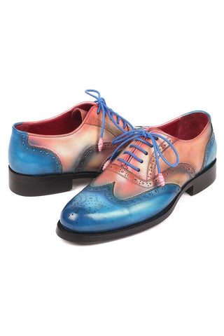 Paul Parkman 027TR Men's Handmade Shoes Navy Calf-Skin Leather Wingtip Oxfords (PM6296)