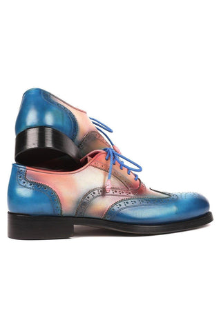 Paul Parkman 027TR Men's Handmade Shoes Navy Calf-Skin Leather Wingtip Oxfords (PM6296)