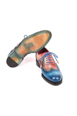 Paul Parkman 027TR Men's Handmade Shoes Navy Calf-Skin Leather Wingtip Oxfords (PM6296)
