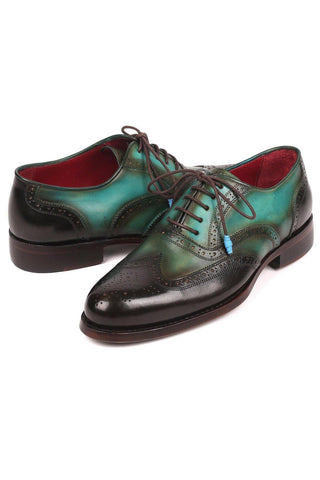 Paul Parkman 027TR Men's Handmade Shoes Navy Calf-Skin Leather Wingtip Oxfords (PM6296)