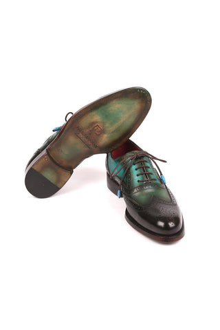 Paul Parkman 027TR Men's Handmade Shoes Navy Calf-Skin Leather Wingtip Oxfords (PM6296)
