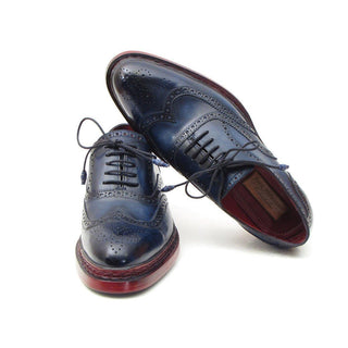 Paul Parkman 027TR Men's Handmade Shoes Navy Calf-Skin Leather Wingtip Oxfords (PM6296)-AmbrogioShoes
