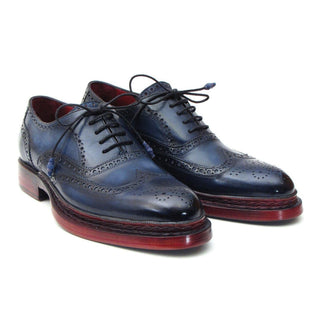 Paul Parkman 027TR Men's Handmade Shoes Navy Calf-Skin Leather Wingtip Oxfords (PM6296)-AmbrogioShoes
