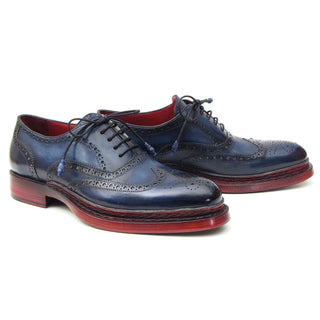 Paul Parkman 027TRPNVY Men's Shoes Navy Calf-Skin Leather Wingtip Oxfords (PM6296)-AmbrogioShoes