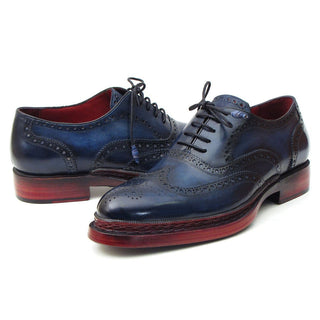 Paul Parkman 027TRPNVY Men's Shoes Navy Calf-Skin Leather Wingtip Oxfords (PM6296)-AmbrogioShoes