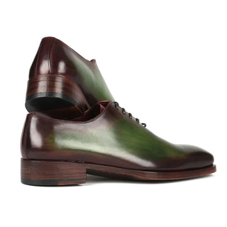 Paul Parkman 044GBD Men's Shoes Green & Bordeaux Calf-Skin Leather Goodyear Welted Whole-Cut Oxfords (PM6352)-AmbrogioShoes