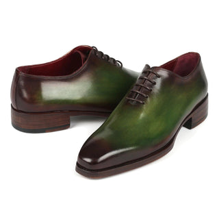 Paul Parkman 044GBD Men's Shoes Green & Bordeaux Calf-Skin Leather Goodyear Welted Whole-Cut Oxfords (PM6352)-AmbrogioShoes