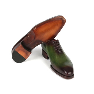 Paul Parkman 044GBD Men's Shoes Green & Bordeaux Calf-Skin Leather Goodyear Welted Whole-Cut Oxfords (PM6352)-AmbrogioShoes